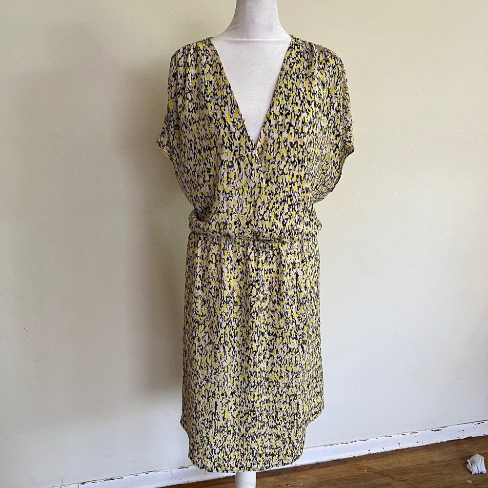 Halogen Yellow Black Abstract Print‎ Faux Wrap Elastic Waist Dress XXL